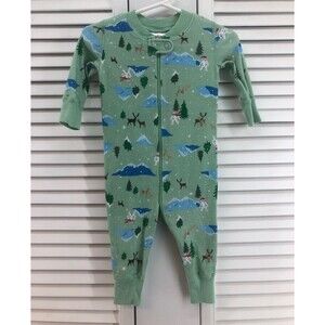 Hanna Andersson size 60 6/9M zip up green yeti Jammie’s
